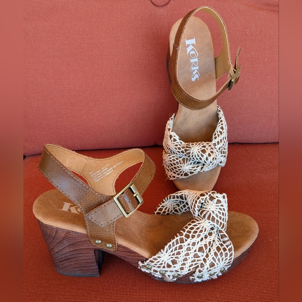 Korks Natalia Knot Leather Tan & Cream Slingback Sandal Size 7M